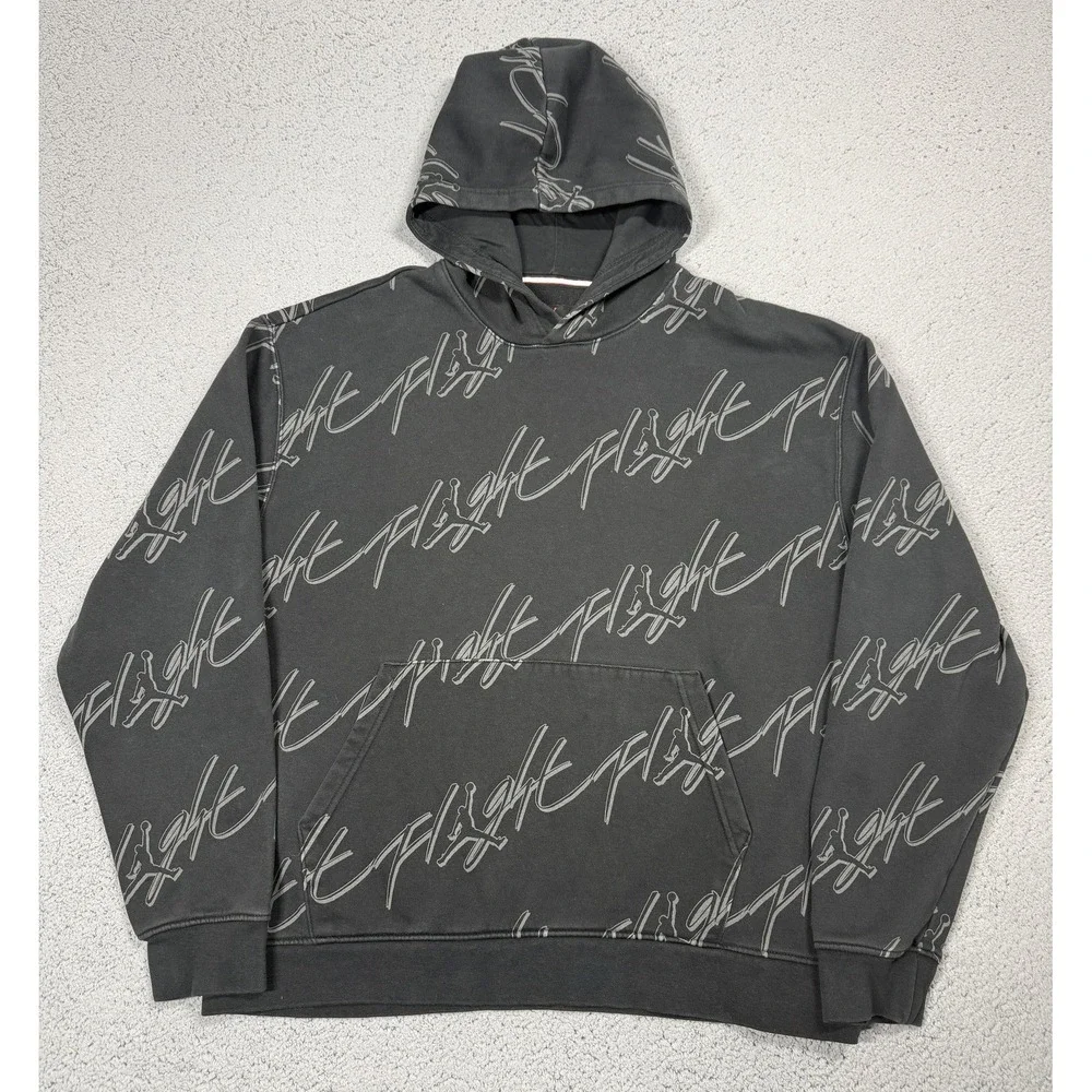 Nike Jordan Flight Hoodie Mens L Black Fleece Pullover Kangaroo Pocket FB7318